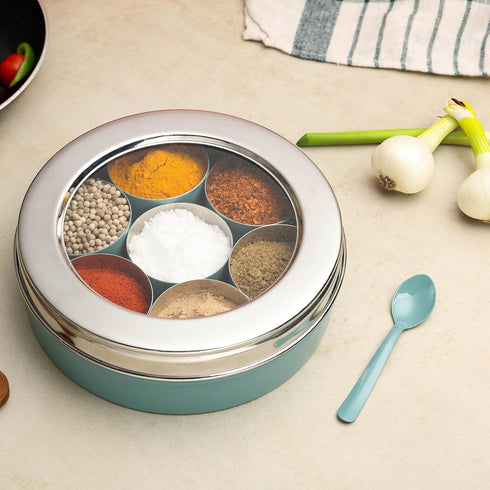 7 dudki Homes Stainless Steel Masala Dabba Masaladani | Spice Box For Kitchen | Masala Dani With See Through Lid