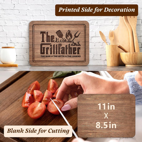 The Grillfather Walnut Cutting Board, Unique Gifts for Dad, Cool Kitchen Gifts for BBQ & Grill Masters