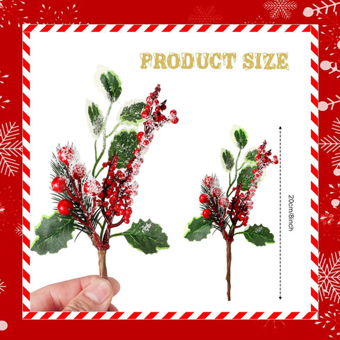 WILLBOND 24 Poinsettia Pcs Christmas Picks and Spray Christmas Tree Red Berry Pine Picks Artificial Faux Berry Branches