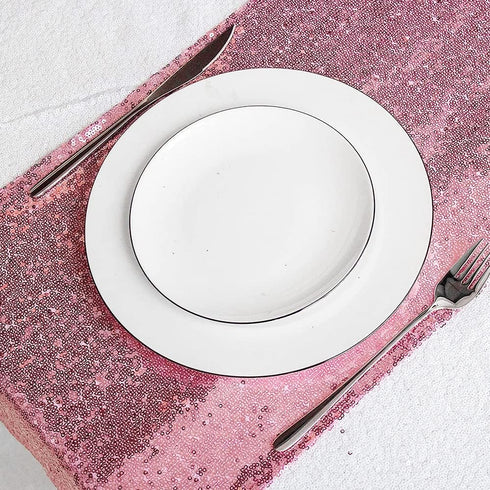 JYFLZQ Rose Pink Sequin Table Runner 12" x 72", Sparkly Pink Metallic Glitter Sequin Runner for Birthday Party