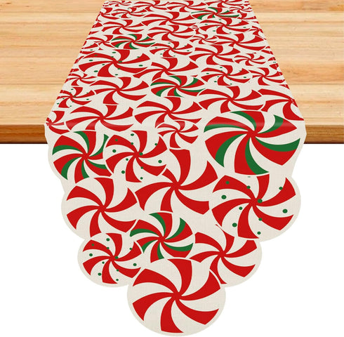 Christmas Table Runner Candy Cane Swirl Lollipops Red Table Decoration for Home