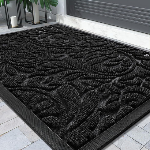 Yimobra Sturdy Door Mat, Heavy Duty Welcome Mats for Home Entrance, Weather Resistant Easy Clean (Black)