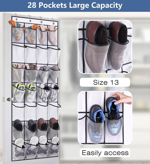 MISSLO 28 Large Pockets Over The Door Shoe Rack Hanging Shoe Organizer for Closet Door Shoe Storage Holder Mesh Hanger, White by MISSLO