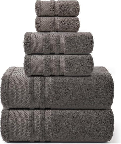 REDKISS 6 Piece Brown Bath Towels Set 100% Cotton Towels Set for