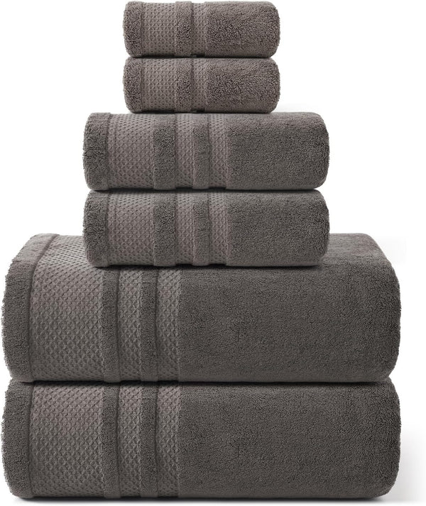 REDKISS 6 Piece Brown Bath Towels Set 100% Cotton Towels Set for