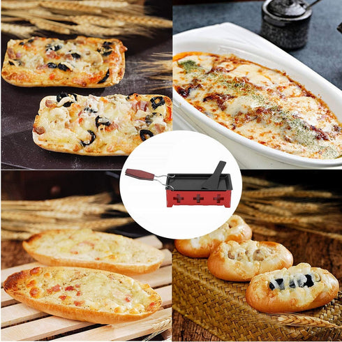 Cheese Raclette Non Stick Stretchable Baking Tray, Iron Metal Grill Plate Accessories for Cheese Melting, Red Hob