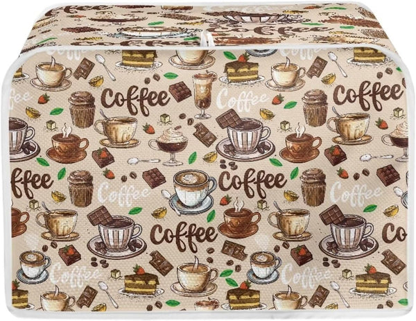 Coffee Cup Patterns 2 Slice Toaster Cover, Wide Slot Dust Cover Universal for Most Microwave Toaster Oven