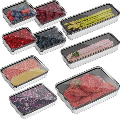 Hushee 9 Pack Bacon Cheese Container for Refrigerator, 304 Stainless Steel Airtight Deli
