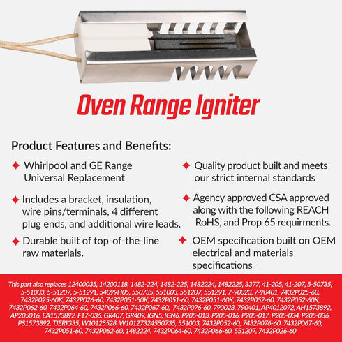 Gas Range Oven Igniter Replacement, Surface Igniter’s 12400035