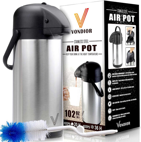 Airpot Coffee Dispenser with Pump - 102 oz Insulated Stainless Steel Carafe for Hot/Cold Beverages