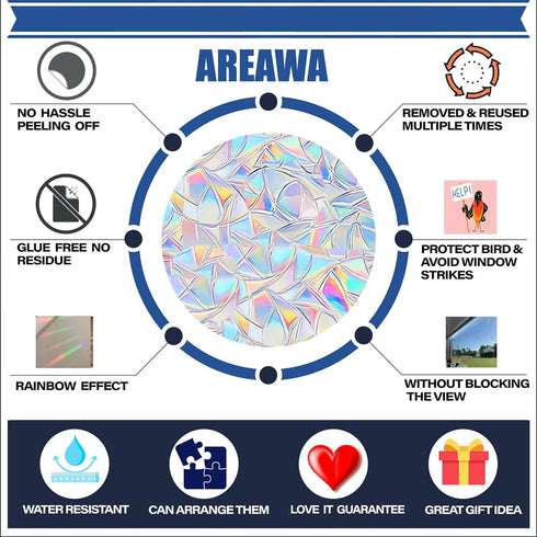 24 Pieces Heart Window Clings, Anti-Collision Decals for Birds, Non-Adhesive Prismatic Vinyl Clings