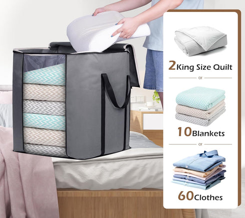 SLEEPING LAMB 120L Extra Large Blanket Storage Bags for King Comforter Bedding, Grey