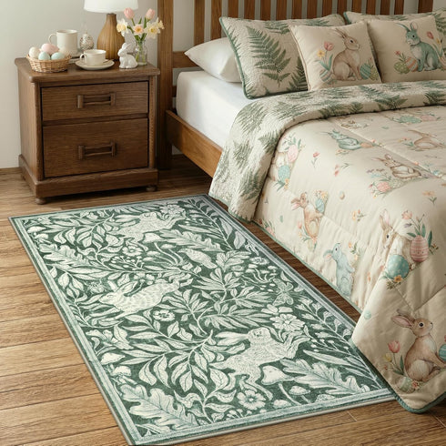 3x5, Lahome Nadine Rabbit Entryway Rug Soft Animal Washable Area Rug for Bedroom Nursery, Vintage Forest Woodland Print