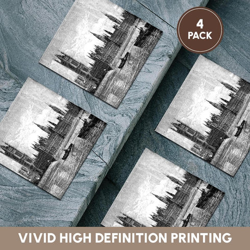 3dRose CST_49291_3 Famous Londons Big Ben in Black and White, Ceramic Tile Coasters, Set of 4