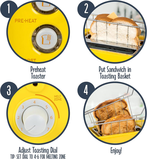 Nostalgia Grilled Cheese Toaster: Easy-Clean Baskets and Adjustable Toasting Dial with Wide Slots