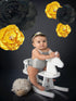 3D Paper Flowers, Gold Black Graduation Craft Paper Flowers, 6PCS Pom Pom Backdrop for Baby Shower Decor