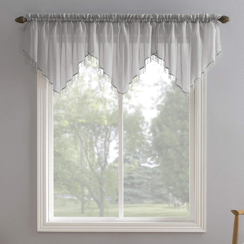 No. 918 Erica Beaded Ascot Crushed Voile Sheer Rod Pocket Curtain Valance