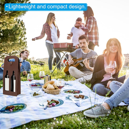 PATIKIL 2 Bottle Wine Gift Bag, Reusable Leather Wine Tote Carrier, 2 Pack for Picnic Party Wedding, Brown-2