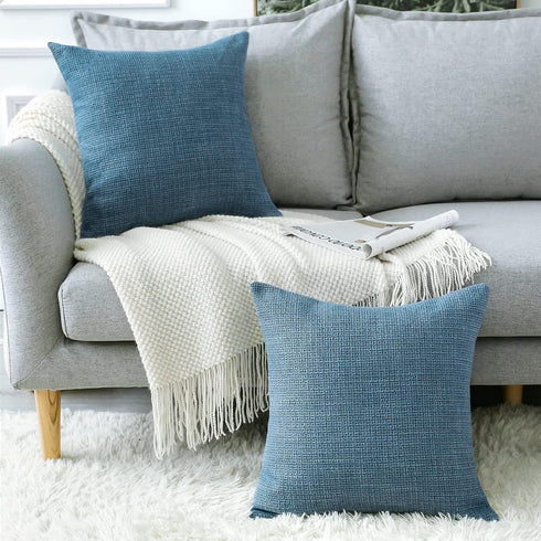 OTOSTAR Set of 2 Linen Throw Pillow Covers, 22x22 Inch Decorative Cushion Covers for Home Decor, Blue