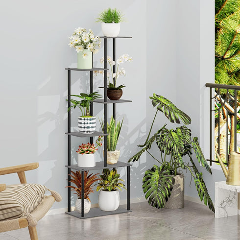 6-Tier Plant Stand Indoor, Tall Plant Shelf Multiple Metal Wood Flower Pot Holder for Living Room Office Balcony Patio