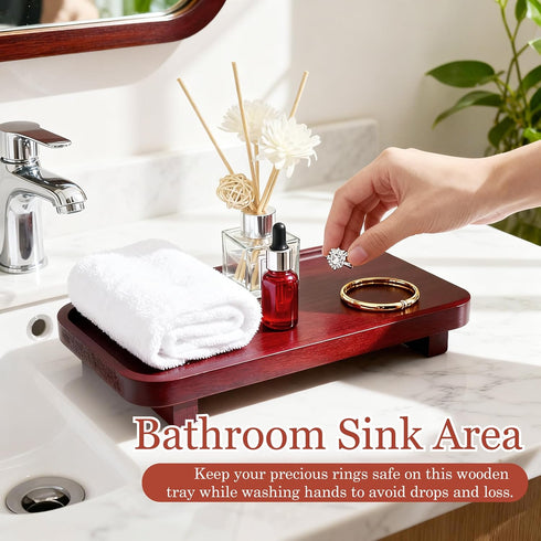 ECOECO 11" 7"- Wood Riser for Decor, Widen Size Pedestal Stand for Bathroom,Farmhouse Decorative Tray Soap Holder