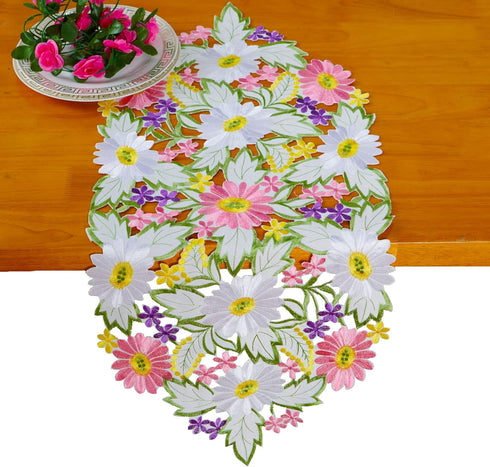 AMARED 13 34 Inch Spring Daisy Table Runners Embroidered Flowery Table Linen for Home Decoration X