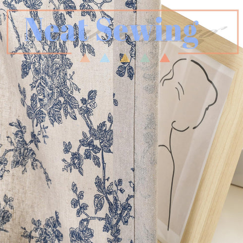 Farmhouse Cotton Linen Tier Curtain, 36 Inch Long Floral Lace Window Treatment, Vintage Orchid on Beige