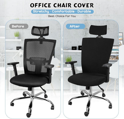Lounsweer 3 Pieces Headrest Chair Cover Office Chair Cover Rolling Desk Chair Cover Gaming Chair Covers Stretch Washable Computer Chair Slipcovers for Armchair Computer Boss Chair (Black,Classic) by Lounsweer
