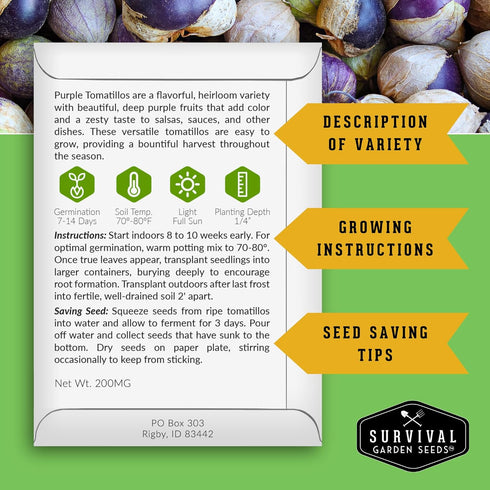 (3 Packs) Purple Tomatillo Seeds for Planting - Heirloom Mexican Husk Tomato, High Yield Non-GMO Open Pollinated