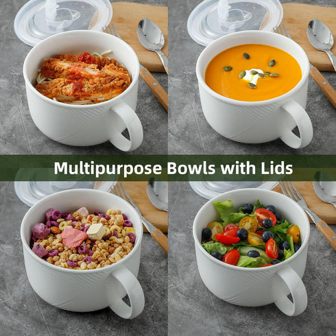 38 oz 6 Inch Oversized Soup Bowl with Handle: Ceramic Soup Mug with Lid - Microwave Safe Jumbo Food Storage Container