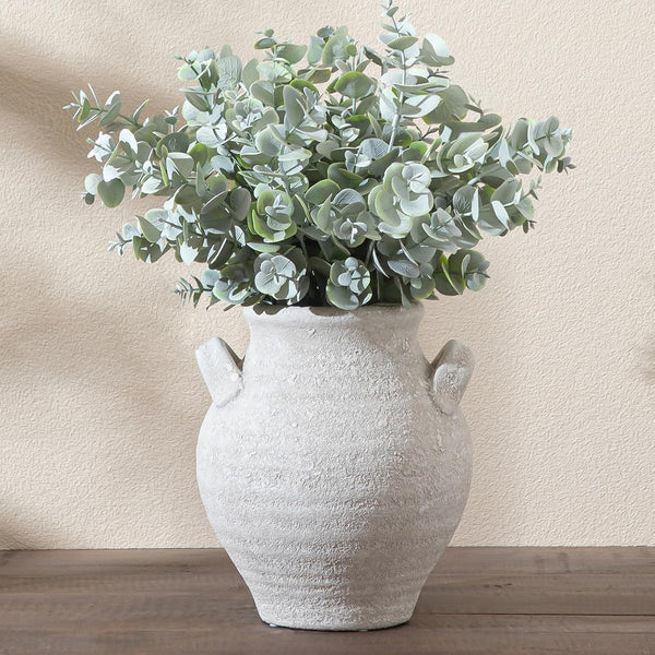 Enra White Ceramic Vase 7.36 Inch,Pottery Decorative Vase for Home Dcor, Farmhouse