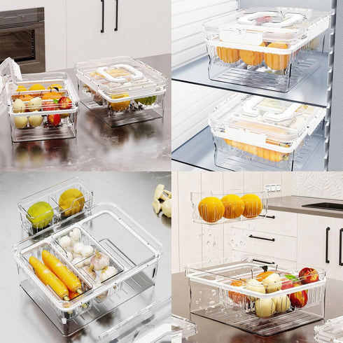 Counter, Bread Box with Ice Chilled Condiment Caddy, Portable Airtight Storage Container with Lid Handle for Kitchen