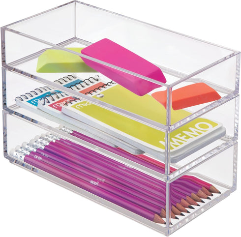 iDesign Clarity Plastic Drawer Organizer for Vanity, Bathroom, Kitchen Storage, 8" x 4" x 2", Clear