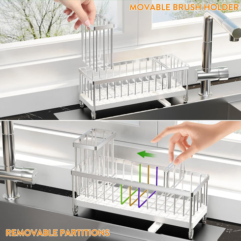 Countertop 304 10.62) Cisily Sponge Holder for Kitchen Sink, Sink Caddy Organizer with High Brush Holder, Kitchen