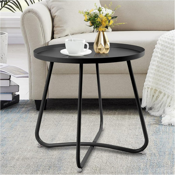 J.M.Deco Outdoor Side Table, Small Round Patio Table Weather Resistant Steel, Small