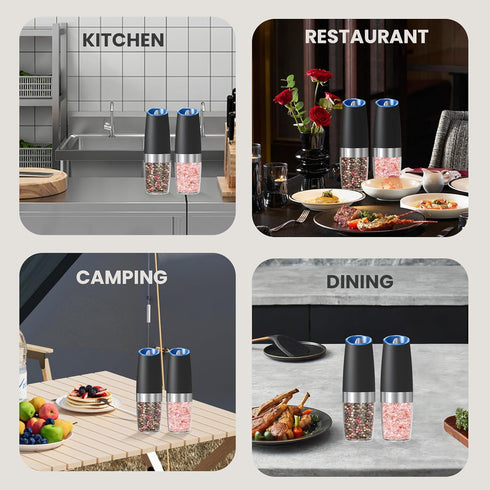 BELRIGO Set Set, 6 2 Pack Battery Operated Salt And Pepper Grinder with LED Light, Automatic Electric Gravity Salt