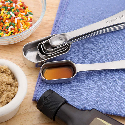 MEKBOK Heavy Duty Stainless Steel Measuring Spoons, Set of 6 for Dry or Liquid, Fits in Spice Jar
