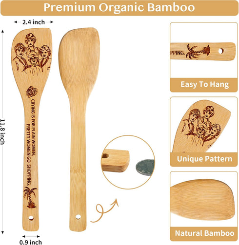 Golden Girls Wooden Spoons for Cooking, 7pcs Bamboo Utensils Gifts for Fans, TV Show Merchandise for Women