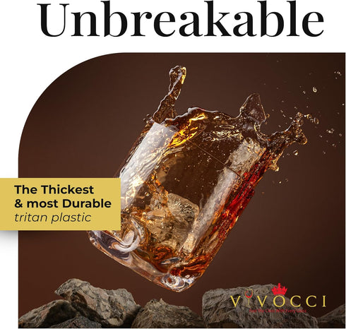 Vivocci 12.5 oz Unbreakable Tritan Plastic Whiskey & Double Old Fashioned Glasses - Set of 6 - Dishwasher Safe Barware