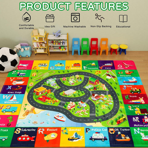 78.7"59" ABC Transportation Kids Rugs for Playroom Educational Alphabet Mat