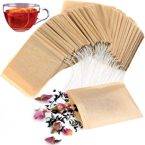 300PCS Disposable Tea Filter Bags with Drawstring, 100% Natural & Safe Loose Leaf Tea Empty Bags