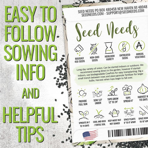 (5 Packs) Seed Needs Onion Seeds for Planting Walla Walla Long Day Onions - Non-GMO Heirloom & Untreated Vegetable