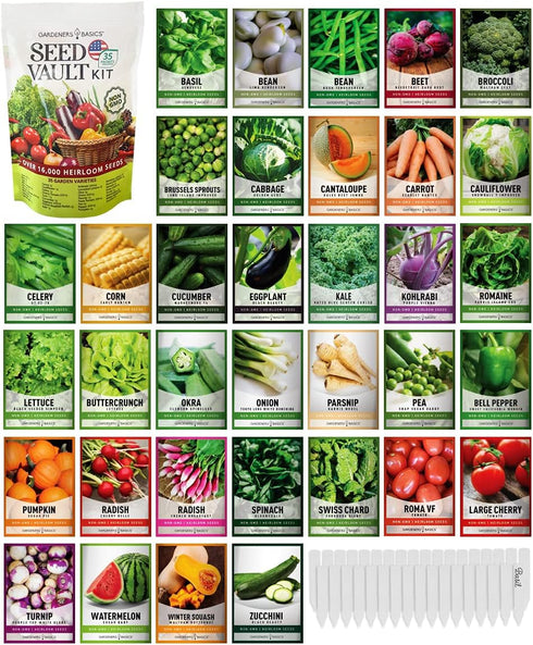 Gardeners Basics Survival Vegetable Seeds Garden Kit Over 16,000 Seeds Non-GMO and