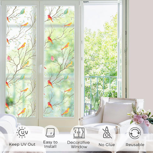 Coavas Non-Adhesive Privacy Window Film, Translucent Bird Decorative Glass Film, Static Cling for Home Office (17.5 x