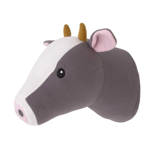 NoJo Plush Fleece Grey & White Cow Head Wall Decor - Charcoal, White, Peach