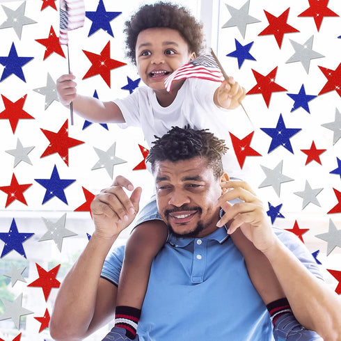 Whaline 96Pcs Glitter Stars Window Clings, Patriotic Blue Red White Stickers for 4th of July Party Supplies