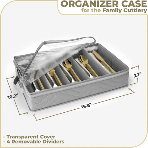 Sorbus Flatware & Utensil Storage - Gray Fabric Chest Box for Storage and Organizing Utensils, Silverware, Flatware, Cutlery - Silverware Organizer Container with Zipper Clear Lid & Adjustable Divider by Sorbus
