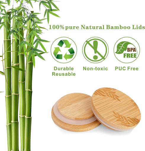 Set 8 Pack Oui Yogurt Bamboo Jar Lids With Silicone Sealing Rings - Leaves Pattern for Glass Storage