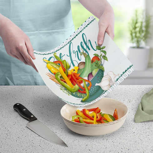 Cut N' Funnel Eat Fresh Designer Flexible Plastic Cutting Board Mat, 15" x 11.5", Made in the USA