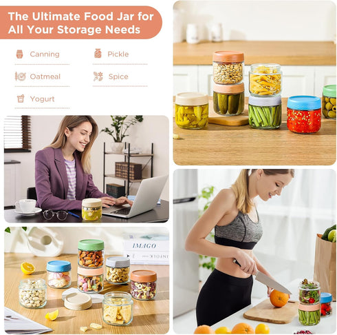 DRKIO 10 Oz Overnight Oats Containers with Lids, 6 Pack Glass Storage Jars for Meal Prep, Snacks, Yogurt